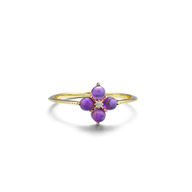 Silver925 Amethyst Ring Vintage Four-leaf Clover