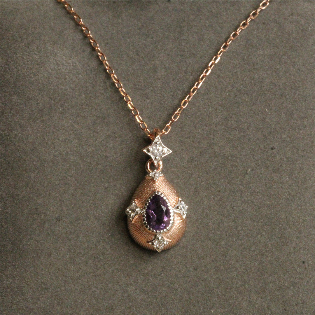 925 Silver Gold Plated Topaz Pendant Amethyst Necklace