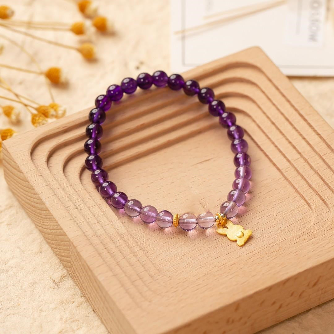 Natural Amethyst Bracelet With Bunny Pendant