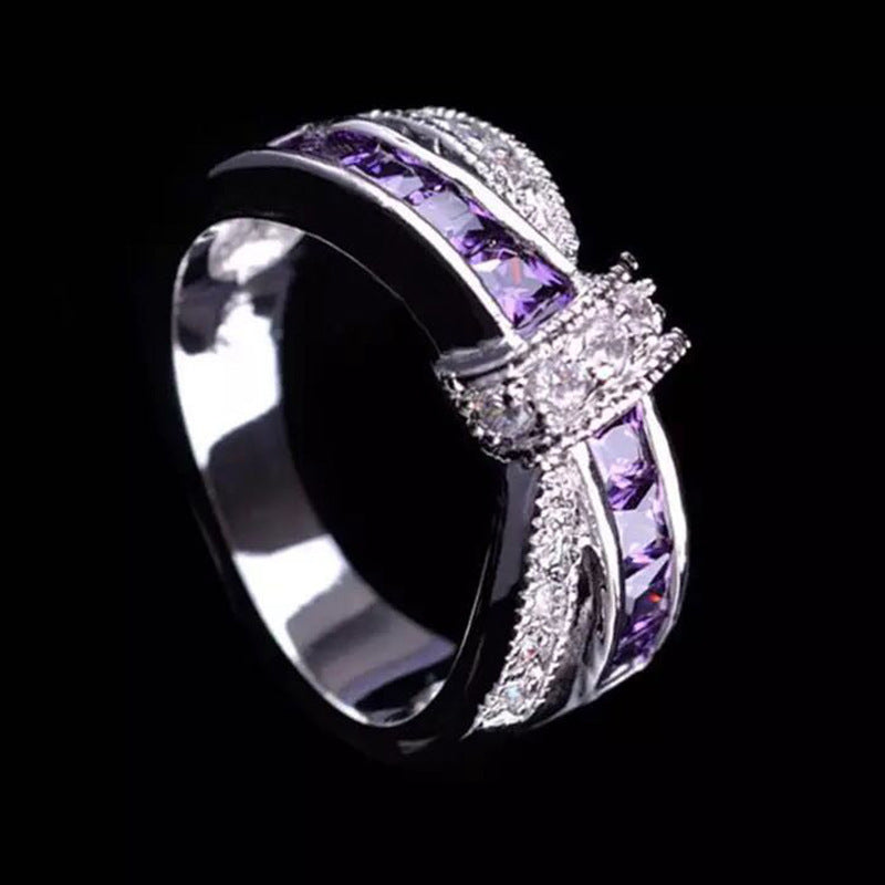 Electroplated Amethyst Diamond Women Ring