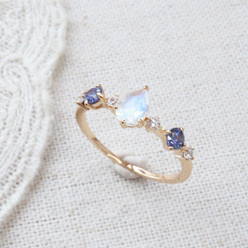 Moonstone Tanzanite Water Drop Women Ring