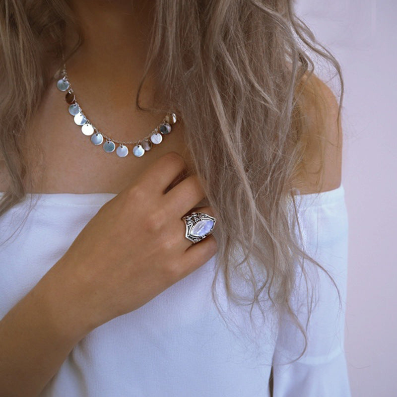 Antique Silver Vintage Moonstone Women Ring