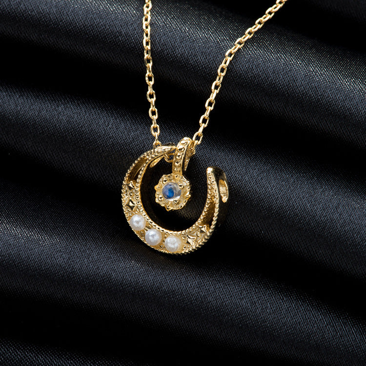 Golden Moon Moonstone Clavicle Women Necklace