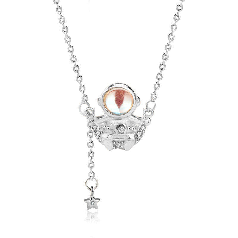 Moon Astronaut Moonstone Pendant Women Necklace