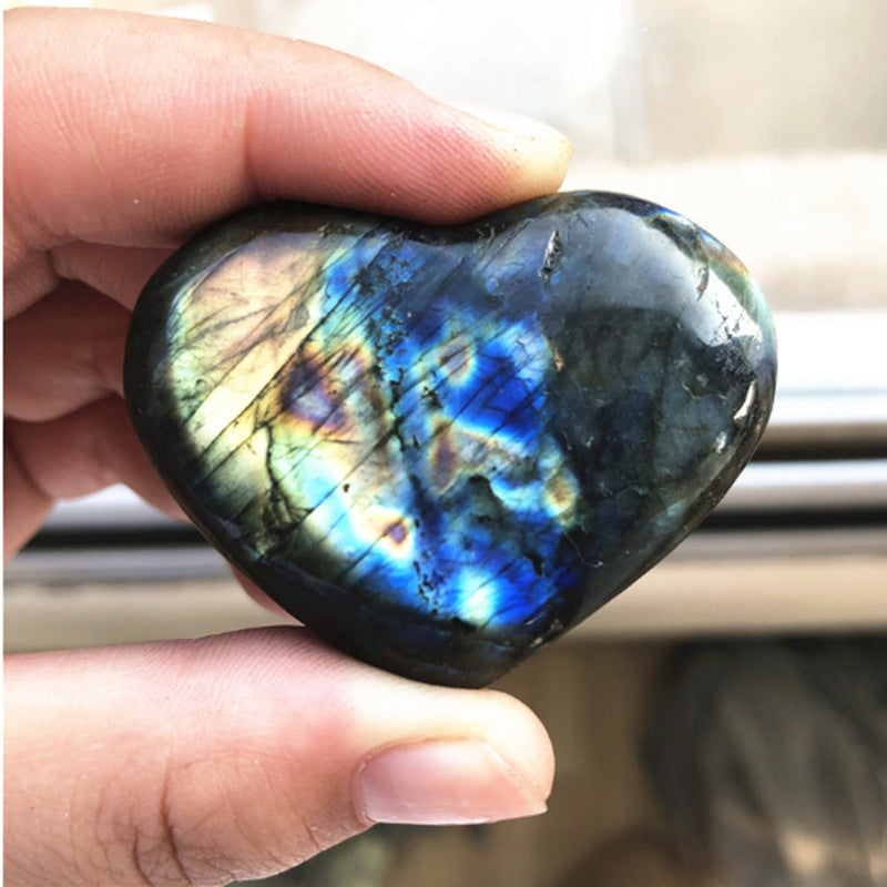 Labradorite Heart Moonstone Positive Energy Reiki Gems Crystal Heart Healing Home Decor