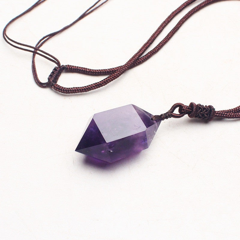 Natural Amethyst Hexagonal Pendant Necklace For Women