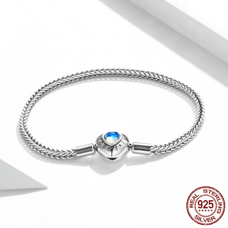 Heart Moonstone Inlaid Sterling Silver Women Bracelet