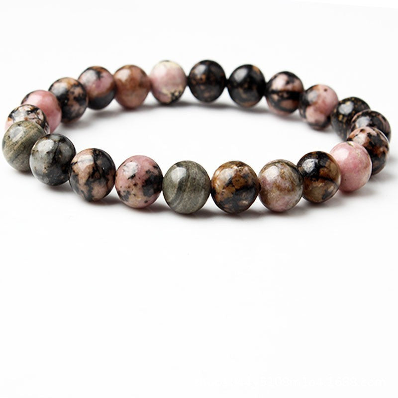 Rhodonite Beaded Bracelet Black Thread Rhodochrosite Couple Women and Men