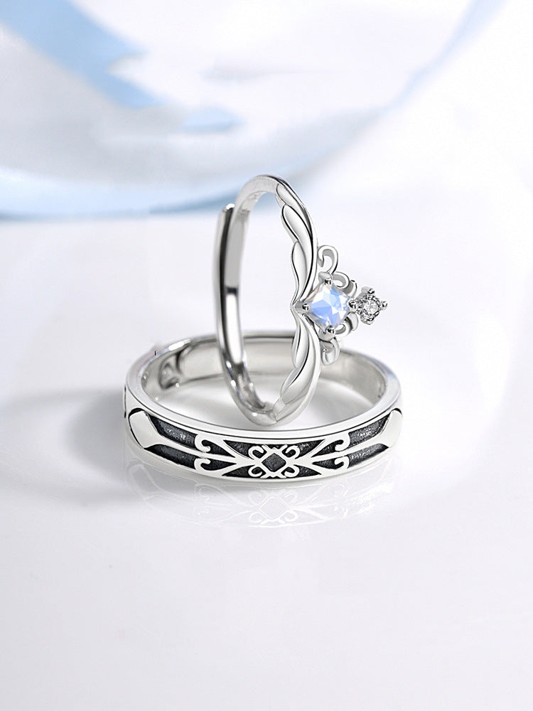 Love Gift Moonstone Couple Opening Men and Women Ring