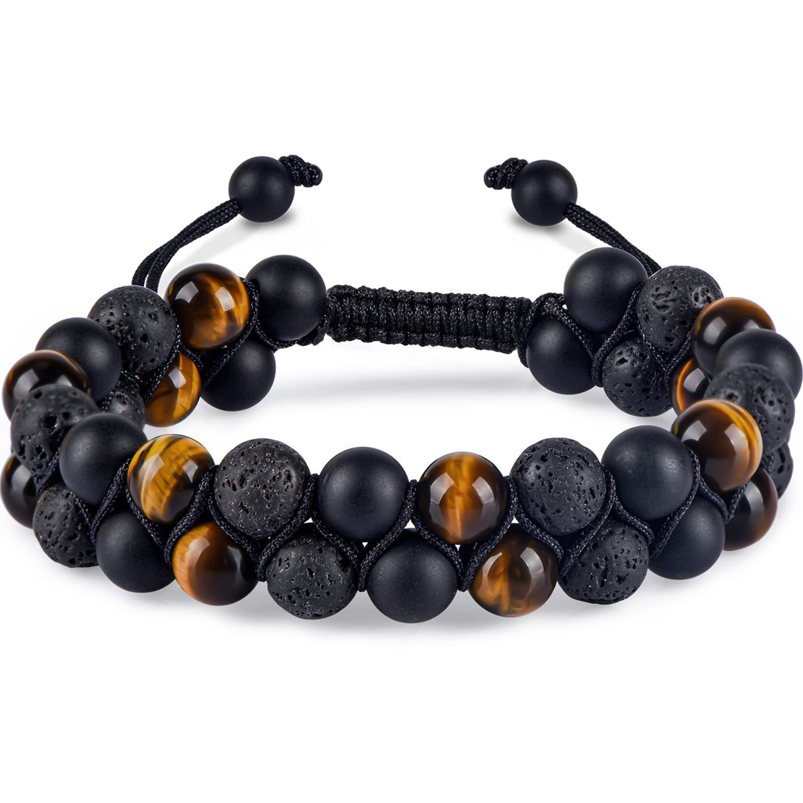 Natural Tiger Eye Agate Bracelet Men's Woven Adjustable Black Magnet Yoga Beaded Bracelet