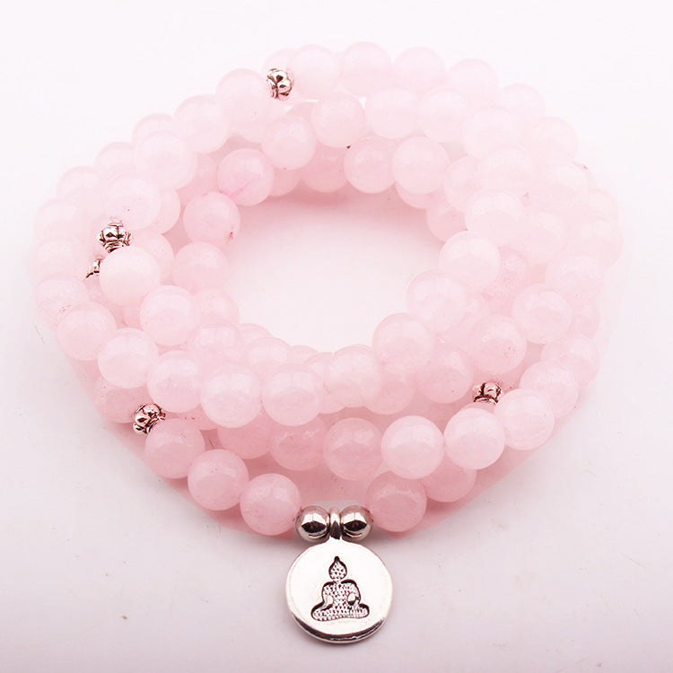 Rose Quartz Buddha Charm Women Necklace Bracelet