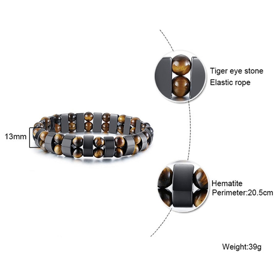 Double Hematite Tiger's Eye Bracelets Men Tiger Eye & Hematite Charm Bracelets for Women Natural Energy Stone Bracelet Jewelry