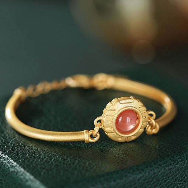 Natural Red Agate Double Happiness Round Women's Hand Bracelet