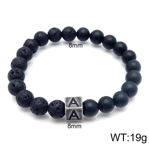 Volcanic Rock 26 English Letter Stainless Steel Bracelet Fashion Agate Bead Bracelet