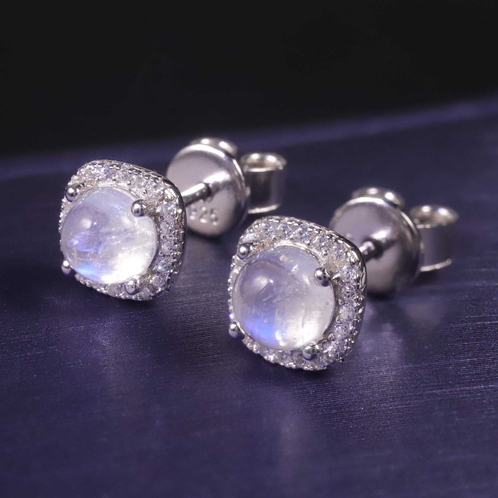 S925 Sterling Silver Natural Blue Moonstone Women Earrings