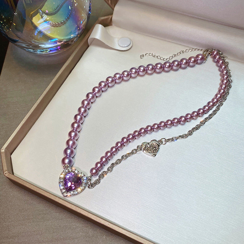 Luxury Cute Amethyst Elegant Temperament Pearl Clavicle Necklace