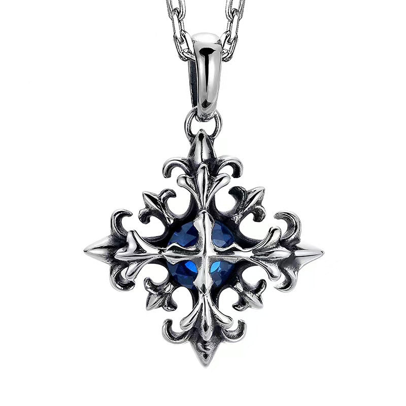 S925 Silver Cross Flower Pendant Necklace Men