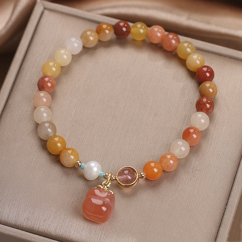 Natural Jinsi Jade Agate Persimmon Pendant Women Bracelet