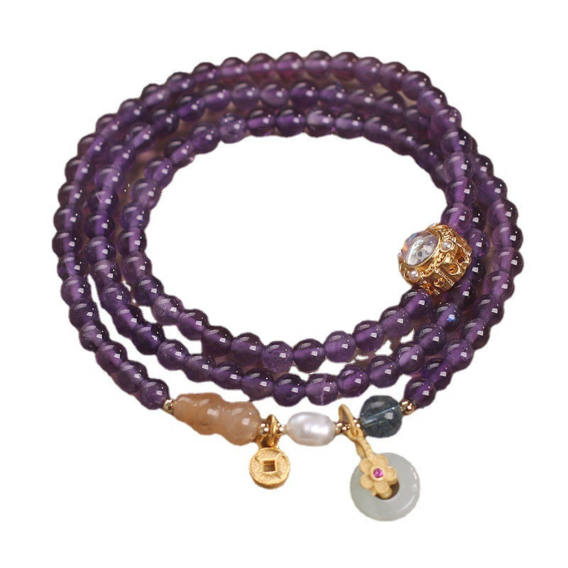 Natural Multi-circle Luck Money Amethyst Women Bracelet