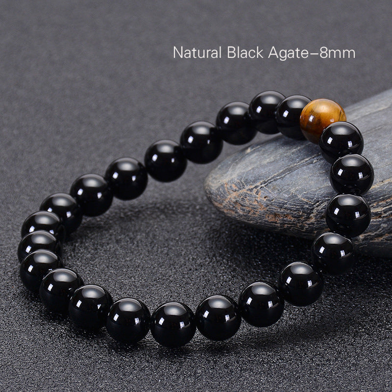 Natural Black Agate Bracelet Tiger Eye Men Bracelet