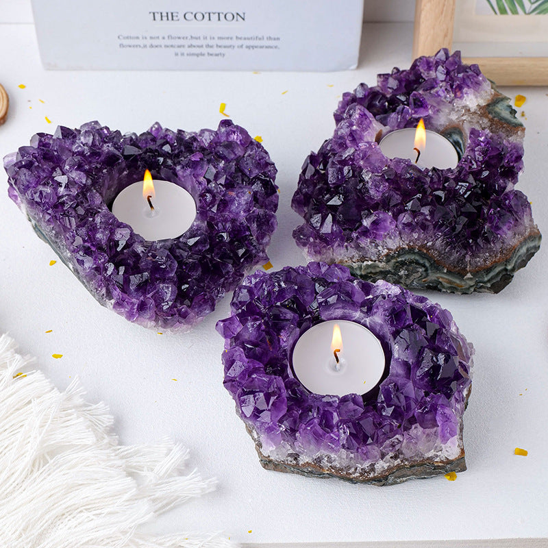 Natural Amethyst Candle Holder Ornaments Home Decor