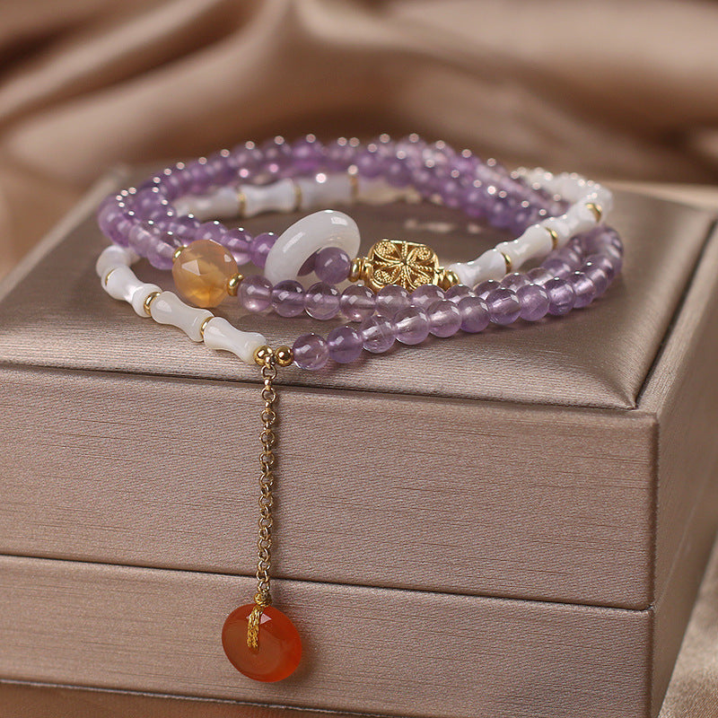 Natural Amethyst Bamboo Bracelet Women's Luxury