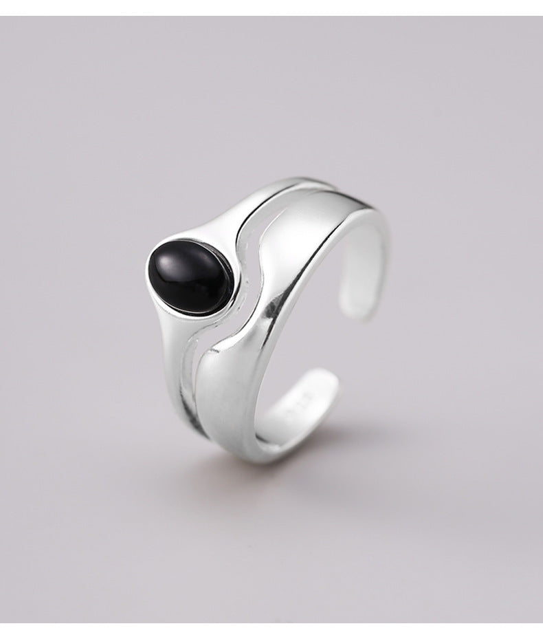 Women's Double-layer Black Agate Ring