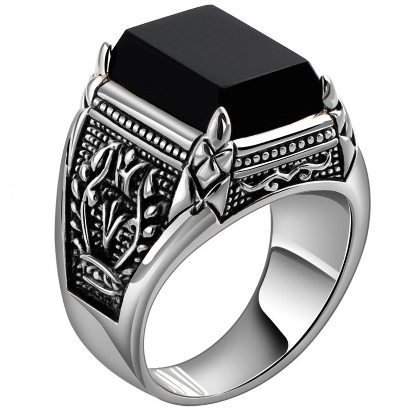 Sterling Silver 925 Jewelry Artificial Black Agate Men's Ring