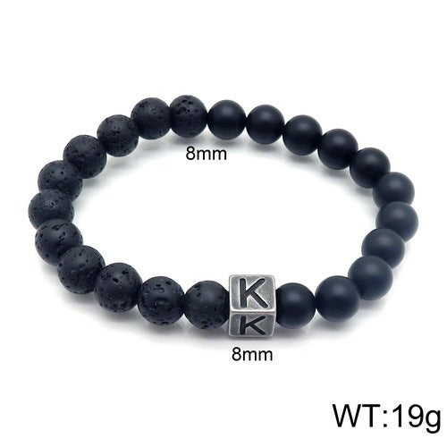 Volcanic Rock 26 English Letter Stainless Steel Bracelet Fashion Agate Bead Bracelet