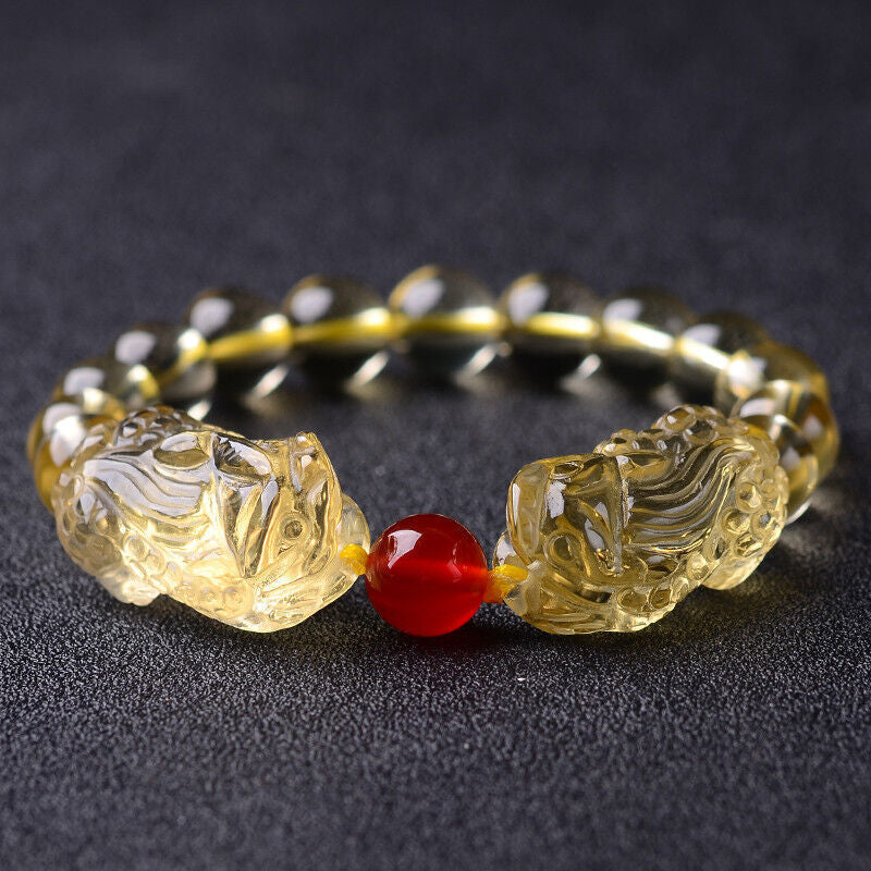 Natural Citrine Double Pixiu women men Bracelet