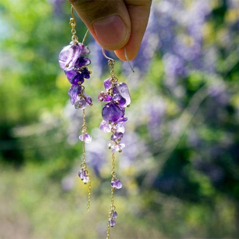 Elegant Tassel Amethyst Natural Amethyst Women Earrings