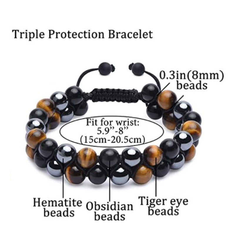 8mm Tiger Eye Black Gallstone Bead Elastic String Hand String Braided Pull Adjustable Double Bracelet