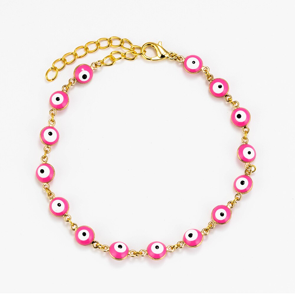 Evil Eye Colorful Drops Of Oil Eye Beaded Link Bracelet Lobster Clasp Adjustable Gold Chain Jewelry For Women Men Loves