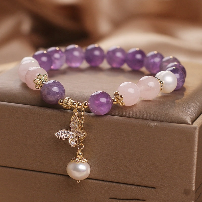 Natural Amethyst Butterfly Women Bracelet