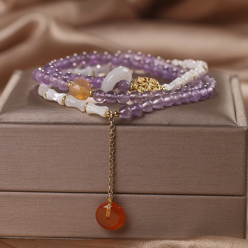 Natural Amethyst Bamboo Bracelet Women's Luxury