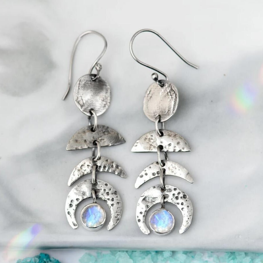 Retro Style Moon Phase Moonstone Women Earrings