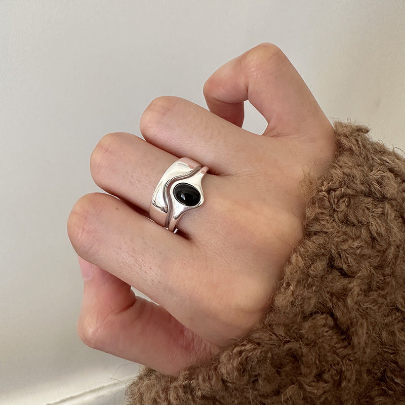 Women's Double-layer Black Agate Ring