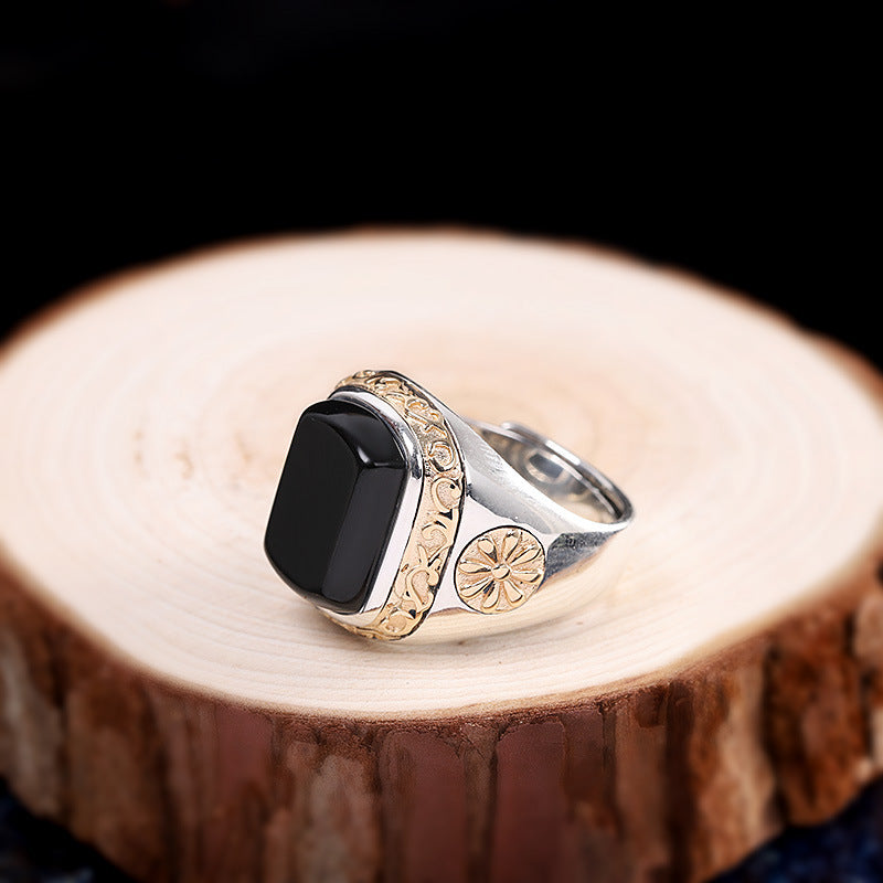 Personalized Men's Black Agate Men Ring