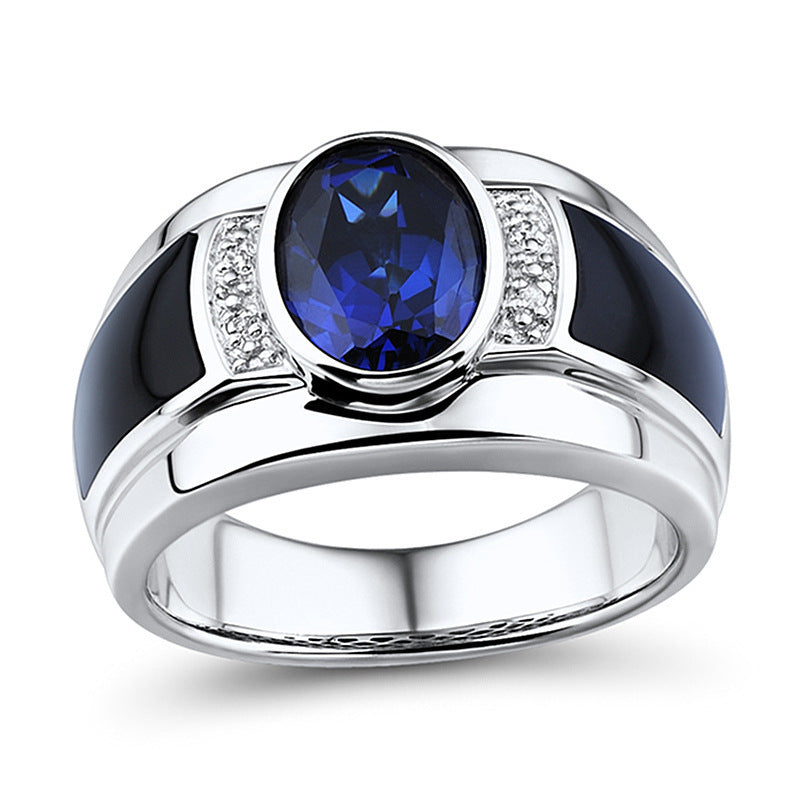 Luxury Sapphire Ring Inlaid With Black Agate Charm Men's Ring