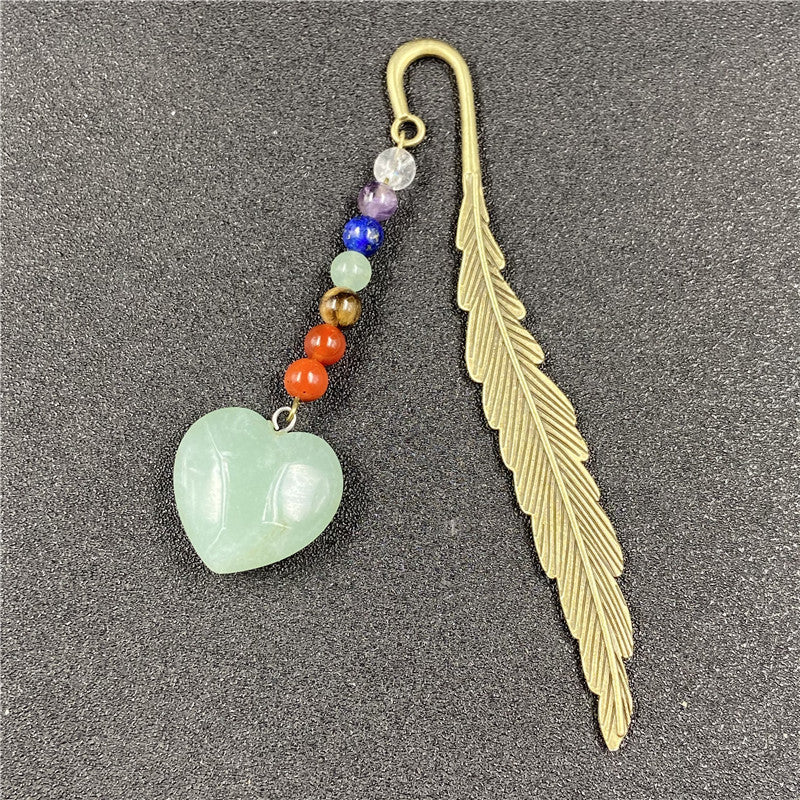 Seven Chakra Agate Heart Feather Bookmark