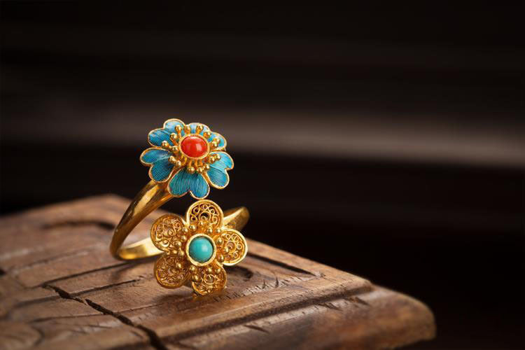 Natural Red Agate Ring Double Flower Hetian Jade Women's Ring Vintage Court Style