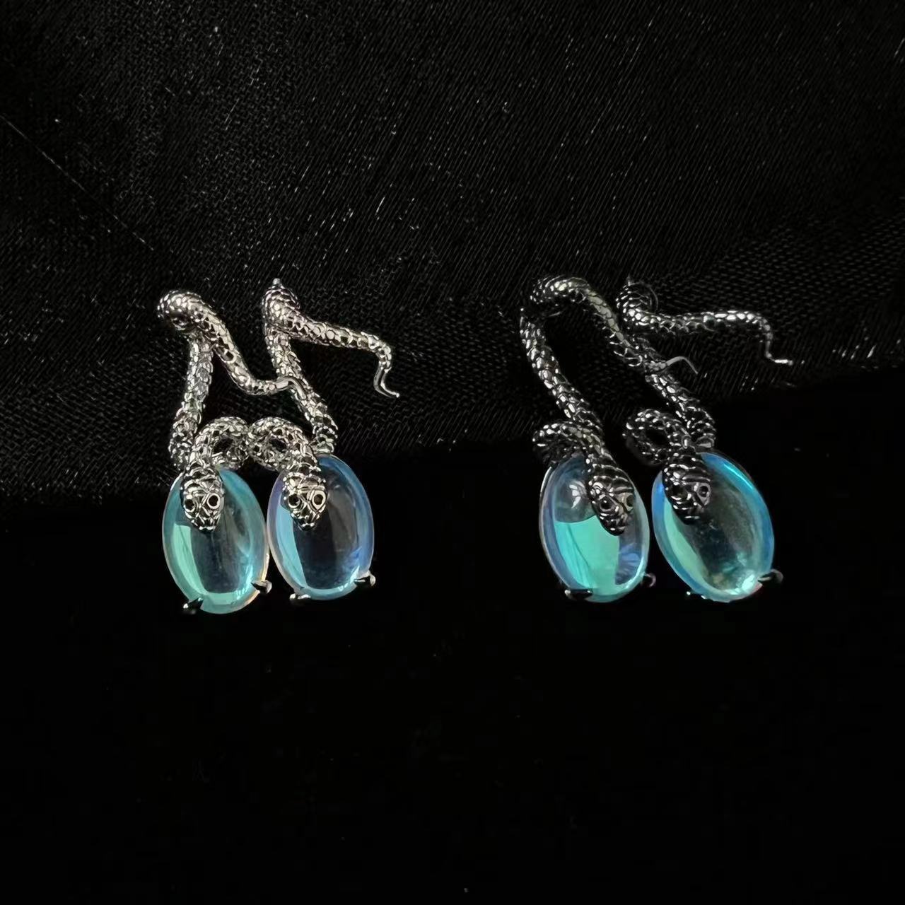 Moonstone Snake Earrings For Women