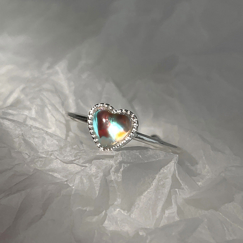 Bright Aurora Moonstone Heart Women Ring