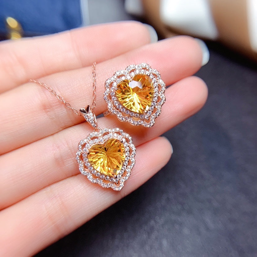 Firework Cut Citrine Set Ring Pendant Crystal