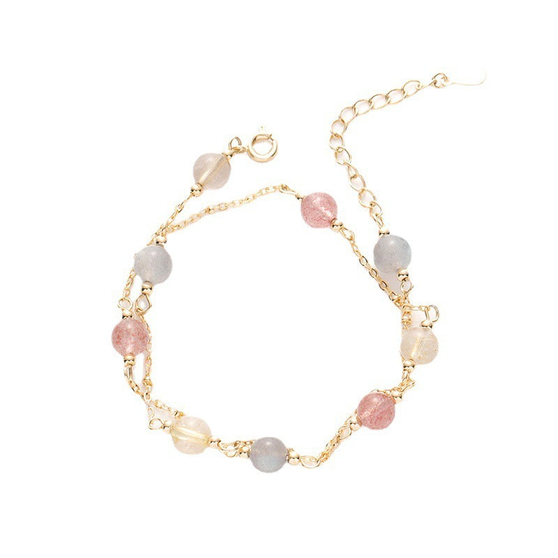 Rainbow Double Layer Rose Quartz Bracelet Women Strawberry Crystal