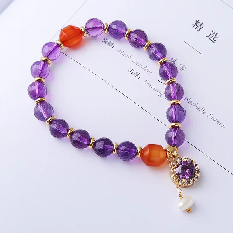 Natural Amethyst Diamond setting Women Bracelet