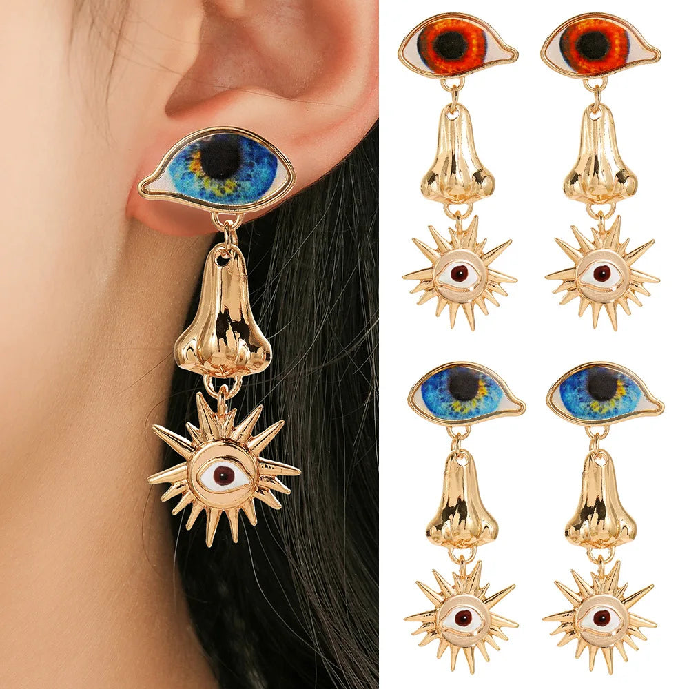 Personality Creative Golden Fatima Eye Earrings for Woman Party Jewelry