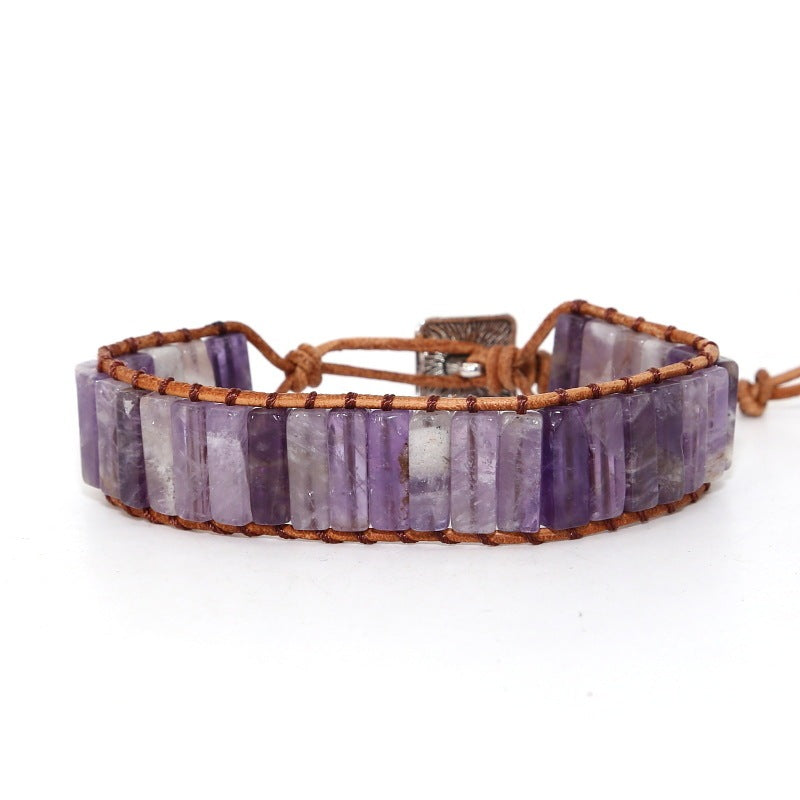 Amethyst hand-woven leather Women Bracelet