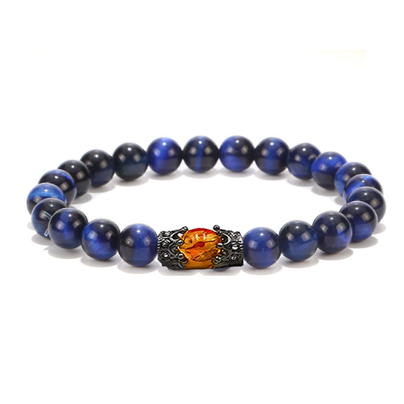 Tigereye Vintage Alloy Crown Bracelet Men And Women Beaded Bracelet