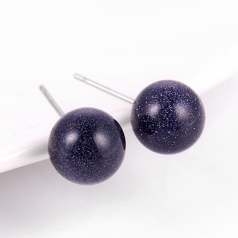 Round Natural Agate Stone Stud Women Earrings